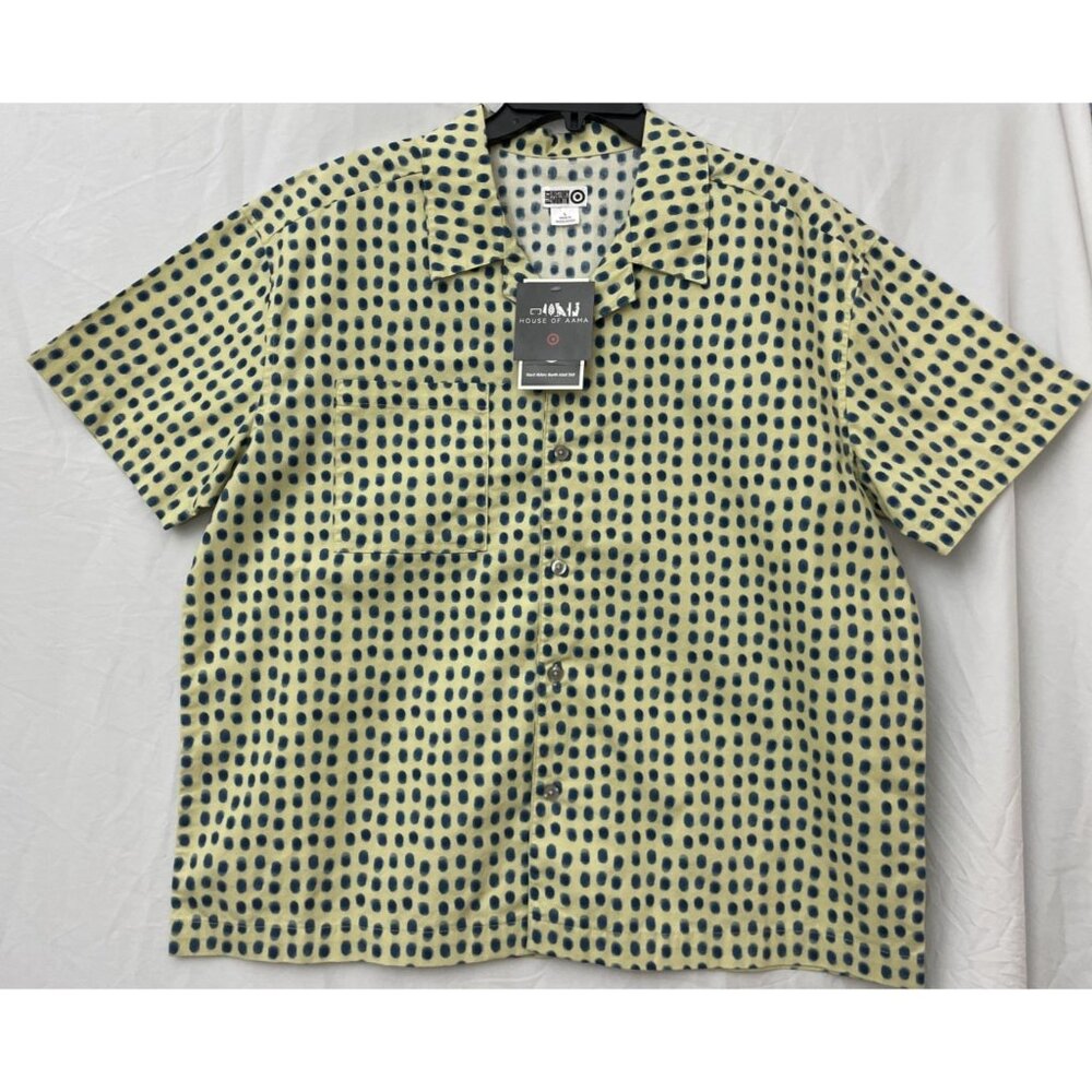Target x House of Aama Short Sleeve Button Down Shirt Green Polka Dots Sz Large